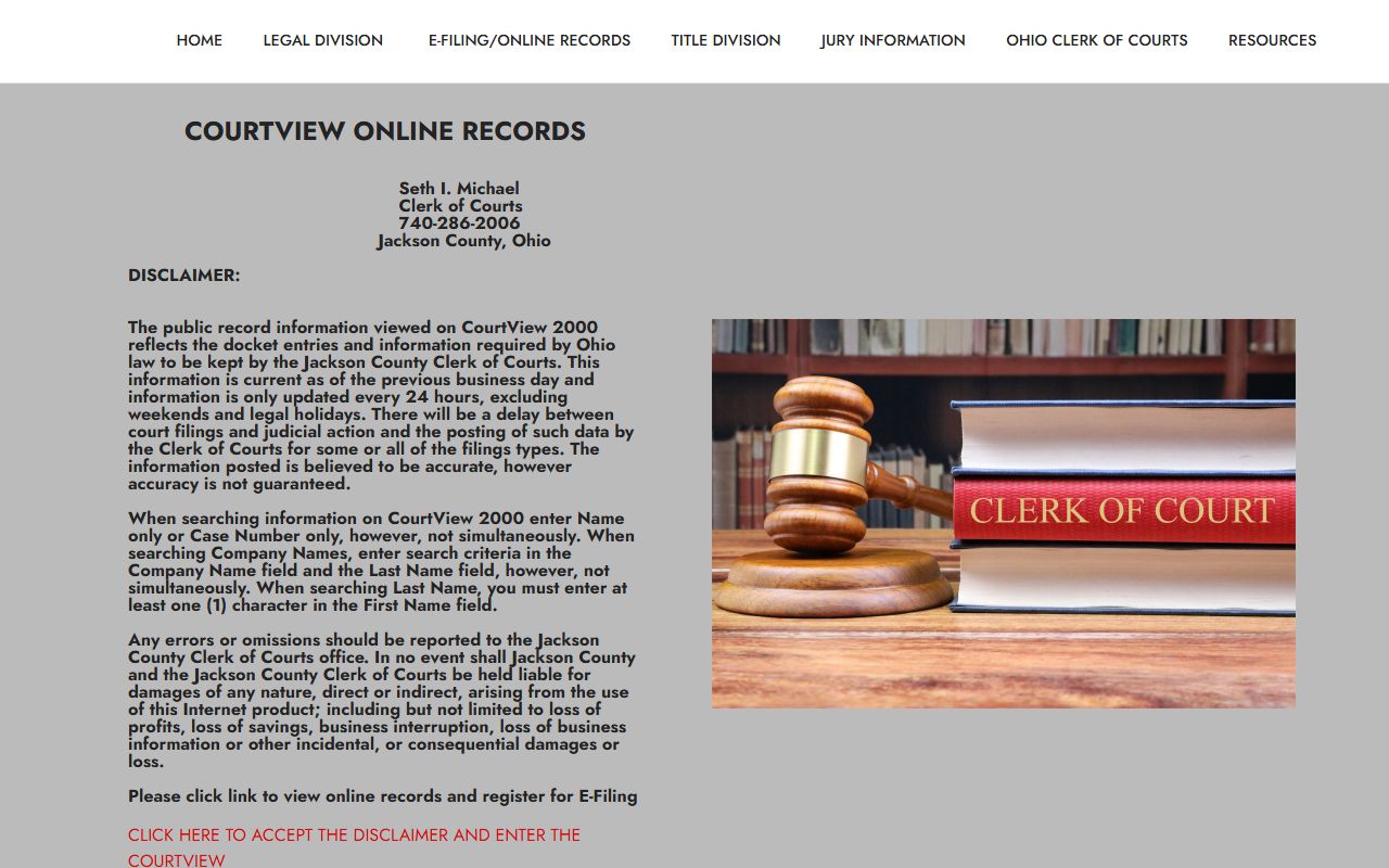 Jackson County Common Pleas CourtView court records search instructions