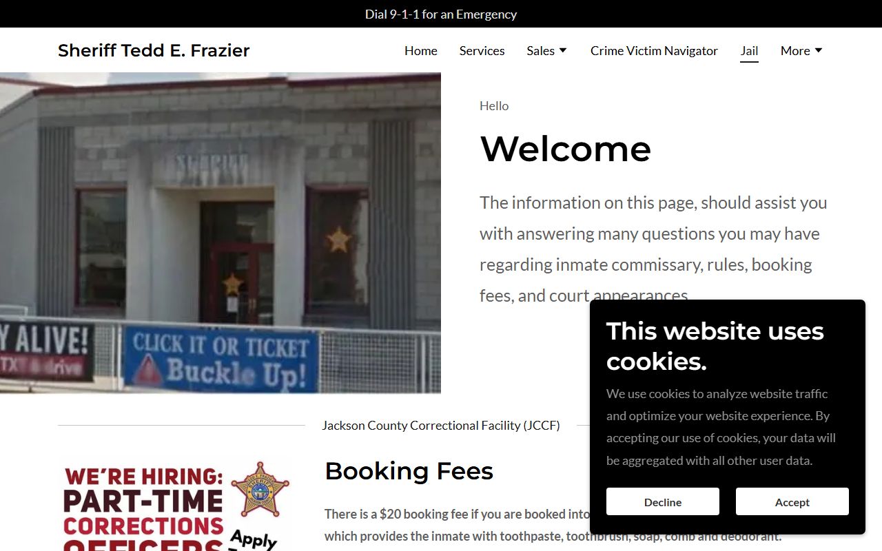 Jackson County jail inmate records and service information page
